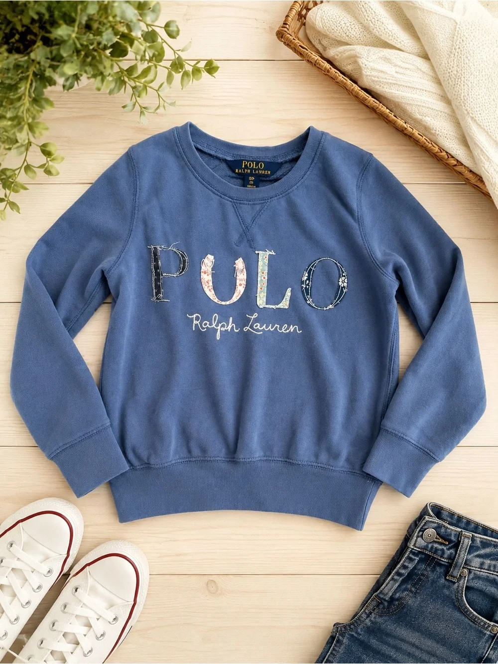 Polo Ralph Lauren Girls Blue Logo Sweatshirt Pullover French Terry Size 7